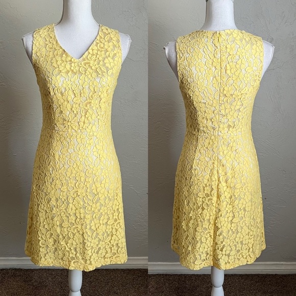 The Limited Dresses & Skirts - The Limited Factory Lace Overlay Sleeveless Sheath Dress 2 Lemon Yellow